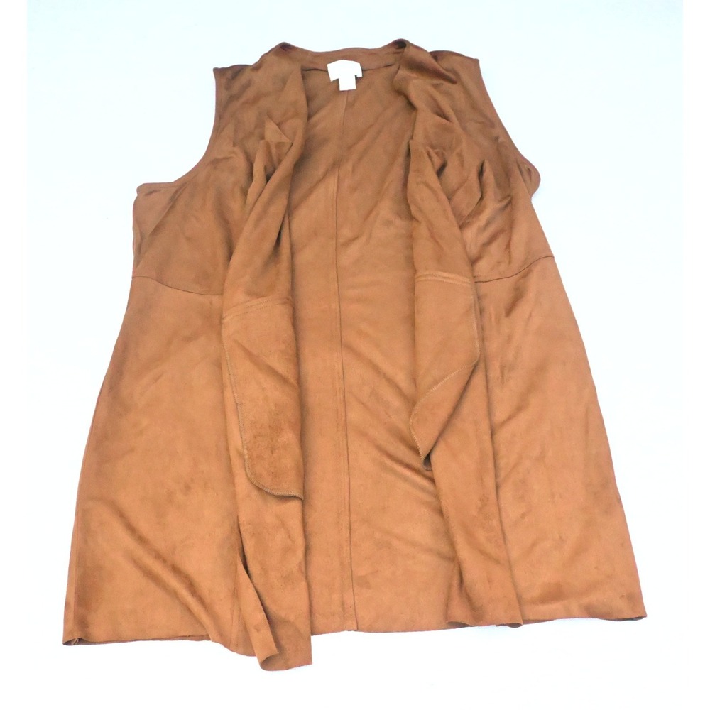 Chicos Womens 1 M Brown Faux Suede Waterfall Vest Open Front Lightweight Soft